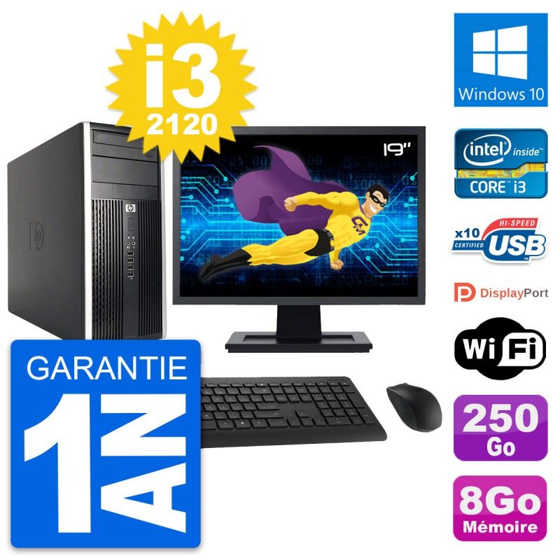 HP Compaq Pro 6200 CMT Desktop PC - 19" Screen, i3-2120, 8GB RAM, 250GB HDD, Windows 10, Wifi