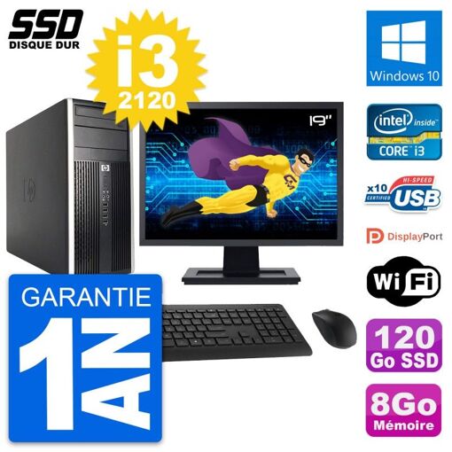 HP Compaq Pro 6200 CMT Desktop PC - 19" Screen, Core i3-2120, 8GB RAM, 120GB SSD, Windows 10, WiFi