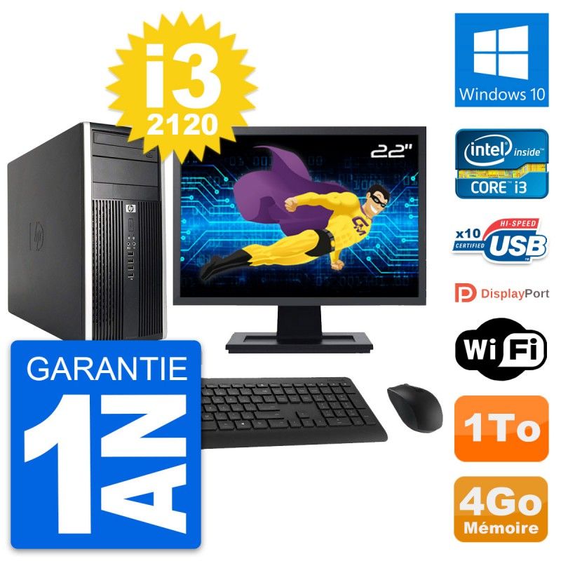 HP Compaq Pro 6200 CMT 22-inch i3-2120 4GB RAM 1TB HDD Windows 10 Wi-Fi Desktop PC
