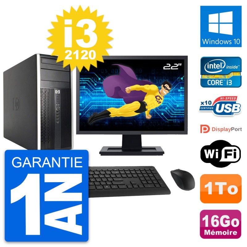 HP Compaq Pro 6200 CMT 22-inch i3-2120 16GB RAM 1TB HDD Windows 10 WiFi PC