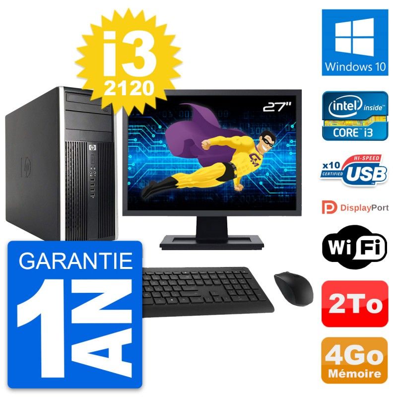 HP Pro 6200 CMT 27" Screen i3-2120 4GB RAM 2TB HDD Windows 10 WiFi All-in-One PC