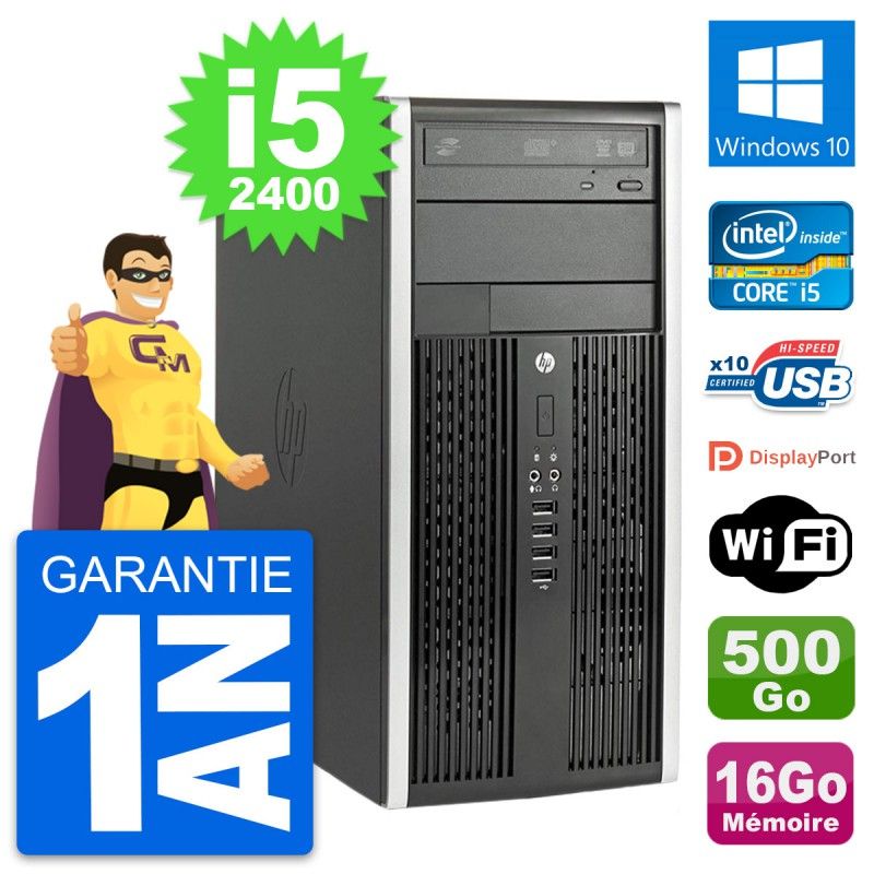 PC de escritorio HP Compaq 6200 CMT con procesador Intel i5-2400, 16GB RAM, 500GB HDD y Windows 10 WiFi