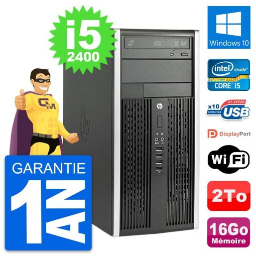 HP Compaq Pro 6200 CMT Desktop PC - Intel i5-2400, 16GB RAM, 2TB HDD, Windows 10, WiFi