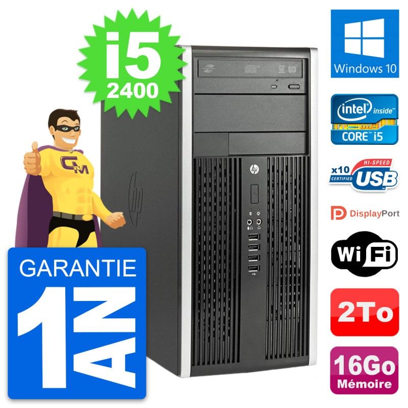 HP Compaq Pro 6200 CMT Desktop PC - Intel i5-2400, 16GB RAM, 2TB HDD, Windows 10, WiFi