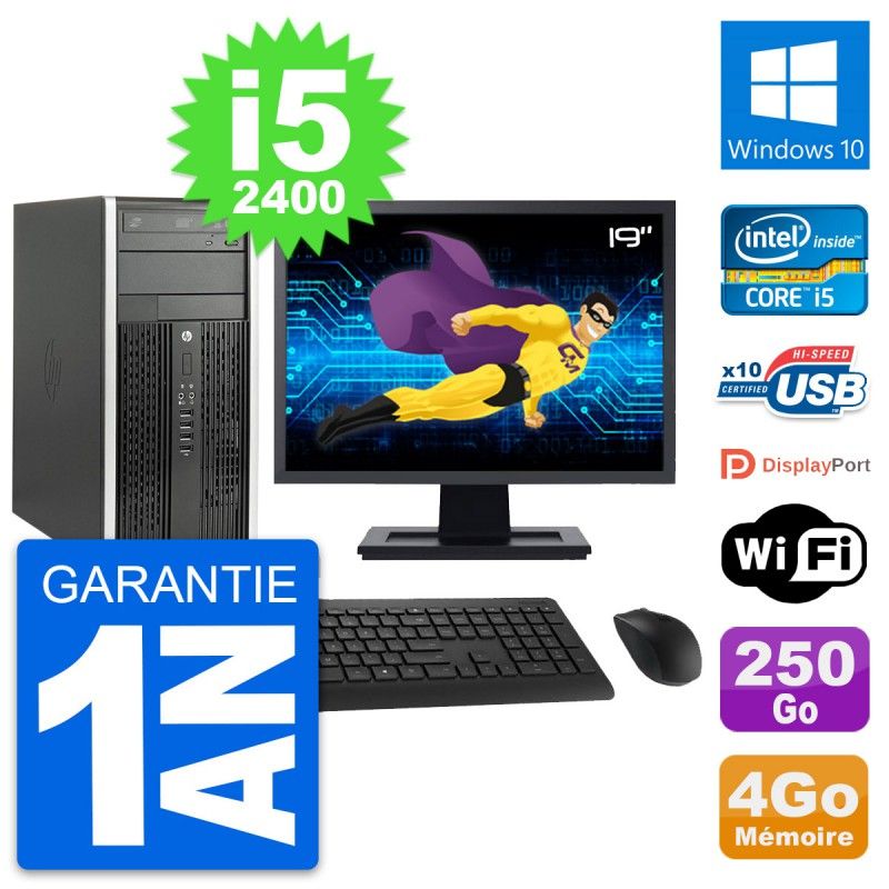HP Compaq Pro 6200 CMT Desktop PC - 19" Screen, i5-2400, 4GB RAM, 250GB HDD, Windows 10, Wifi