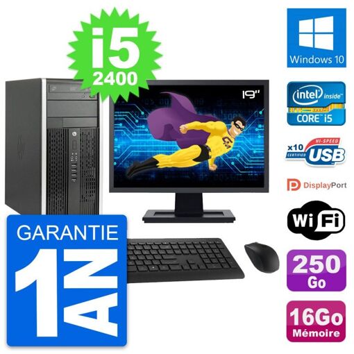 HP Compaq Pro 6200 CMT Desktop PC - 19" Screen, i5-2400, 16GB RAM, 250GB HDD, Windows 10, WiFi
