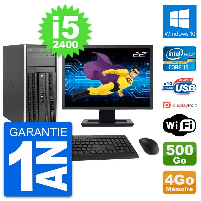 HP Compaq Pro 6200 CMT Desktop PC - 22" Screen, i5-2400, 4GB RAM, 500GB HDD, Windows 10, WiFi