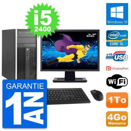 HP Compaq Pro 6200 Micro Tower CMT - 22" Screen, i5-2400, 4GB RAM, 1TB HDD, Windows 10, WiFi