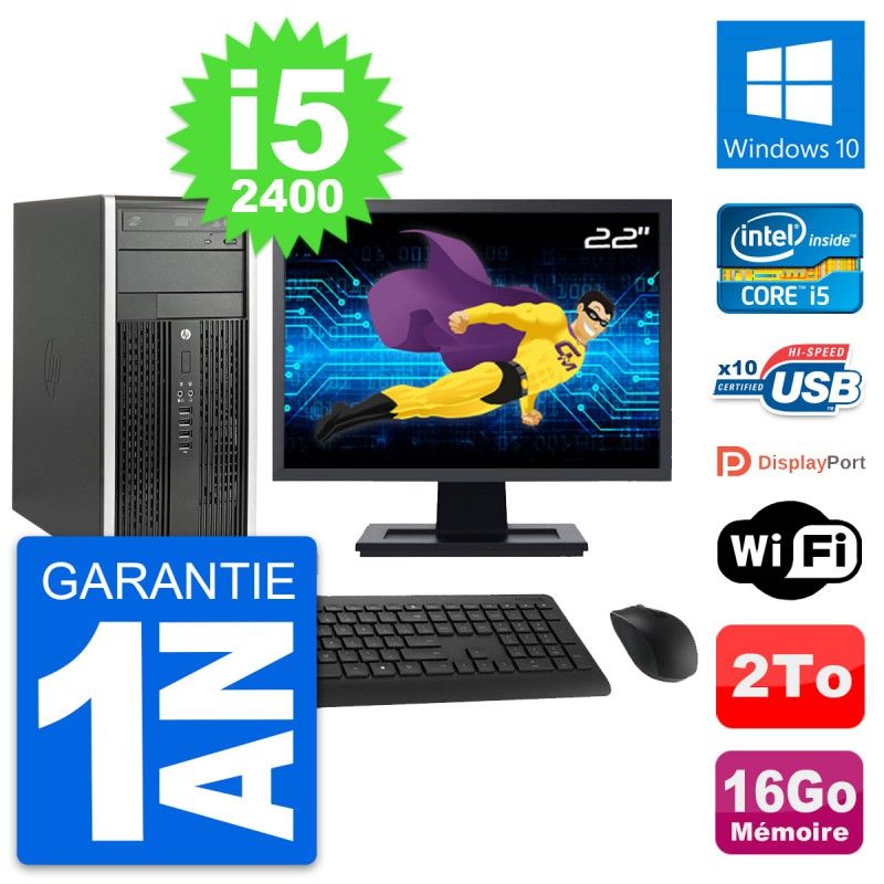 HP Compaq Pro 6200 CMT 22-inch i5-2400 16GB RAM 2TB Windows 10 PC