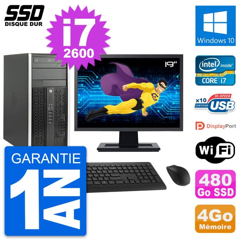 HP Compaq Pro 6200 CMT Desktop PC - 19-inch Screen, Core i7-2600, 4GB RAM, 480GB SSD, Windows 10, WiFi