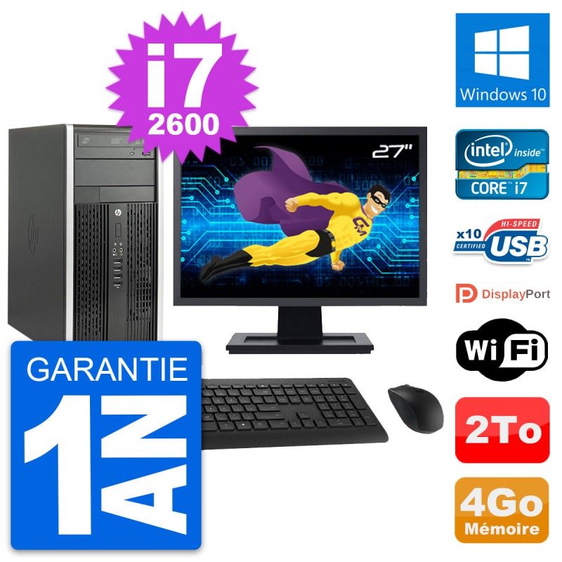 HP Pro 6200 CMT 27" Screen i7-2600 4GB RAM 2TB HDD Windows 10 WiFi