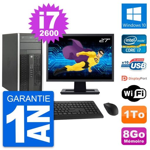 HP Compaq Pro 6200 CMT Desktop PC - 27" Screen, i7-2600, 8GB RAM, 1TB Hard Drive, Windows 10, WiFi