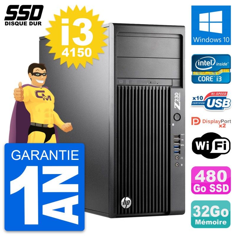 HP WorkStation Z230 Core i3-4150 32GB RAM SSD 480GB Windows 10 Wifi