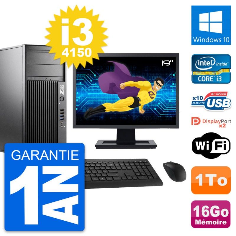 HP Z230 Desktop PC - 19" Screen, Intel Core i3-4150, 16GB RAM, 1TB Hard Drive, Windows 10, WiFi