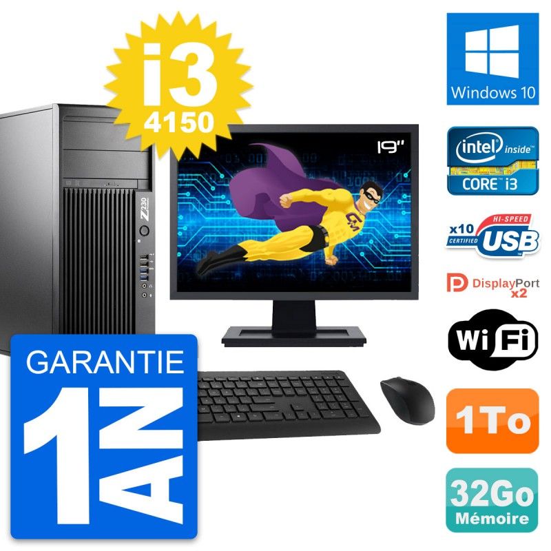 PC de trabajo HP Z230 - Pantalla de 19 pulgadas, procesador Intel Core i3-4150, 32 GB de RAM, disco duro de 1 TB, Windows 10, WiFi