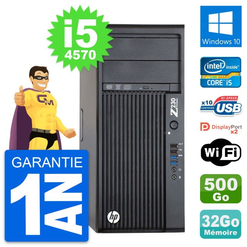 Station de travail HP Z230 - Processeur Intel Core i5, 32 Go de RAM, 500 Go de disque dur, Windows 10, WiFi