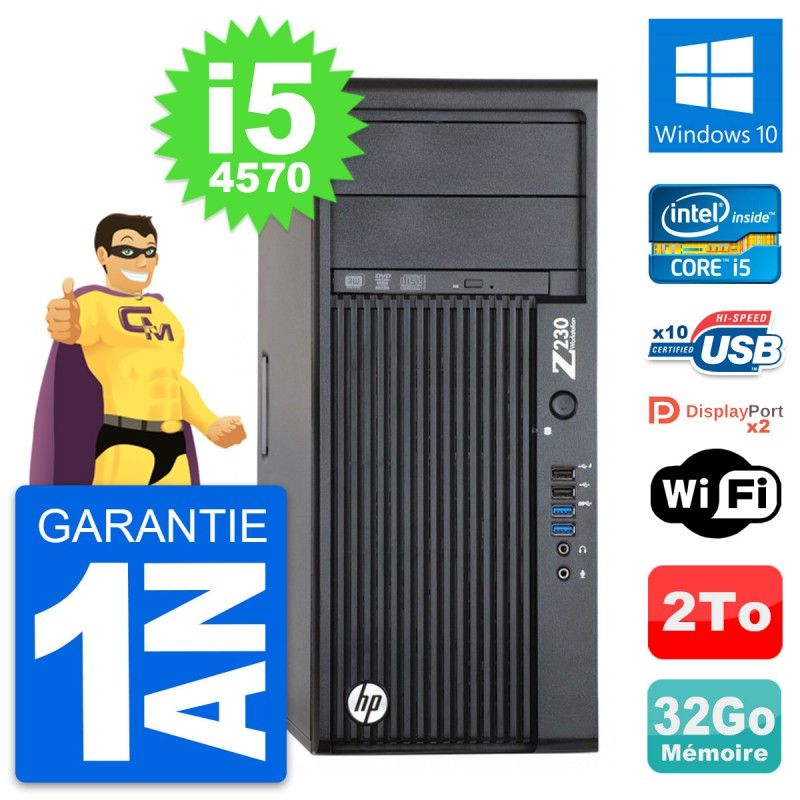 Station de travail HP Z230 - Intel Core i5-4570, 32 Go de RAM, 2 To HDD, Windows 10, Wi-Fi