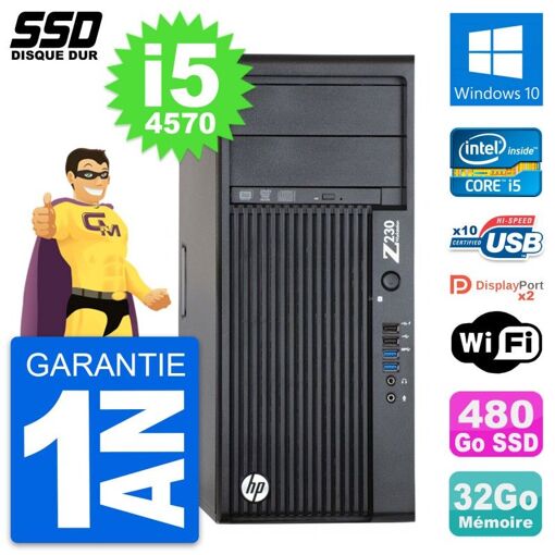 Estación de trabajo HP Z230 Intel Core i5-4570 32GB RAM 480GB SSD Windows 10 WiFi