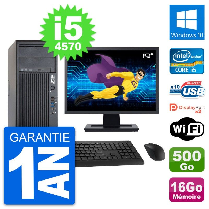HP Z230 Workstation PC - 19" Screen, Intel i5-4570, 16GB RAM, 500GB HDD, Windows 10, WiFi