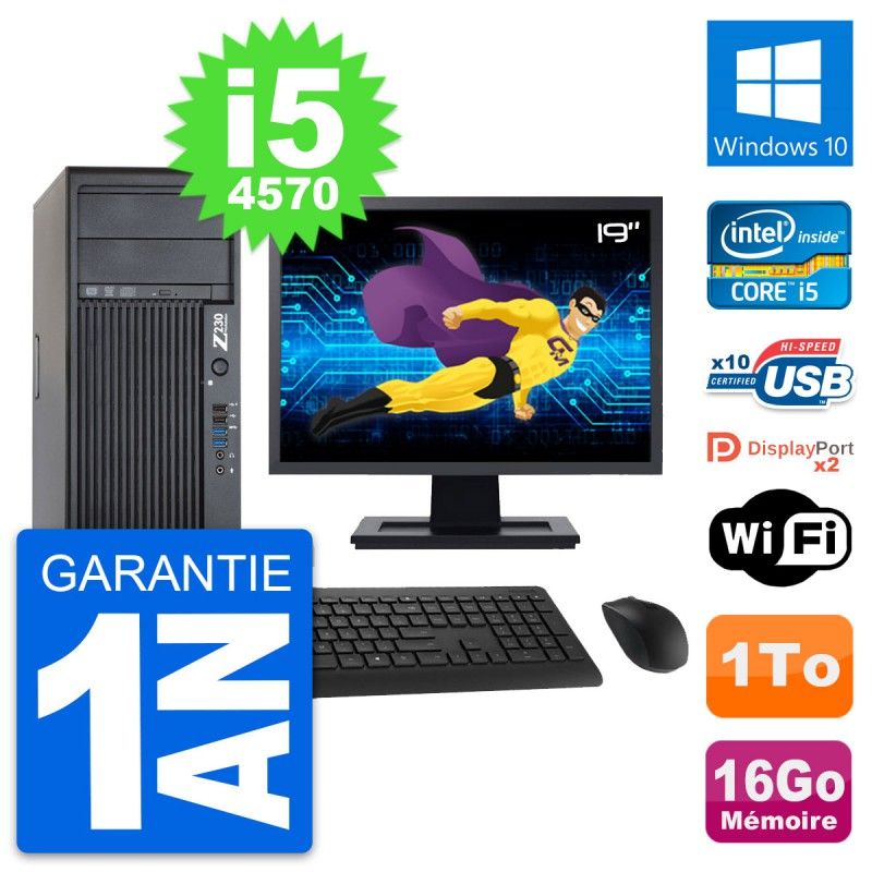 HP Z230 Workstation Computer - 19" Screen, Intel Core i5-4570, 16GB RAM, 1TB HDD, Windows 10, WiFi