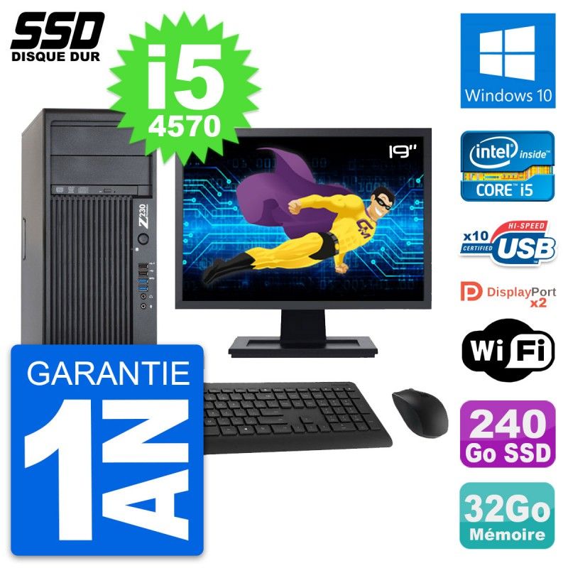 HP Z230 Workstation Computer - 19" Screen, Intel Core i5-4570, 32GB RAM, 240GB SSD, Windows 10