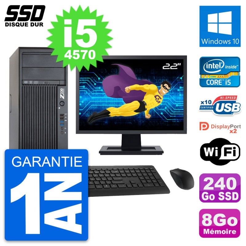 HP Z230 Workstation PC - 22" Screen, Intel Core i5-4570, 8GB RAM, 240GB SSD, Windows 10