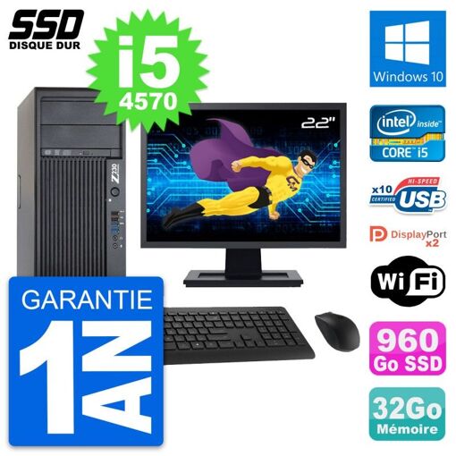 PC de estación de trabajo HP Z230 - Pantalla de 22', Intel Core i5-4570, 32 GB de RAM, 960 GB SSD, Windows 10, WiFi