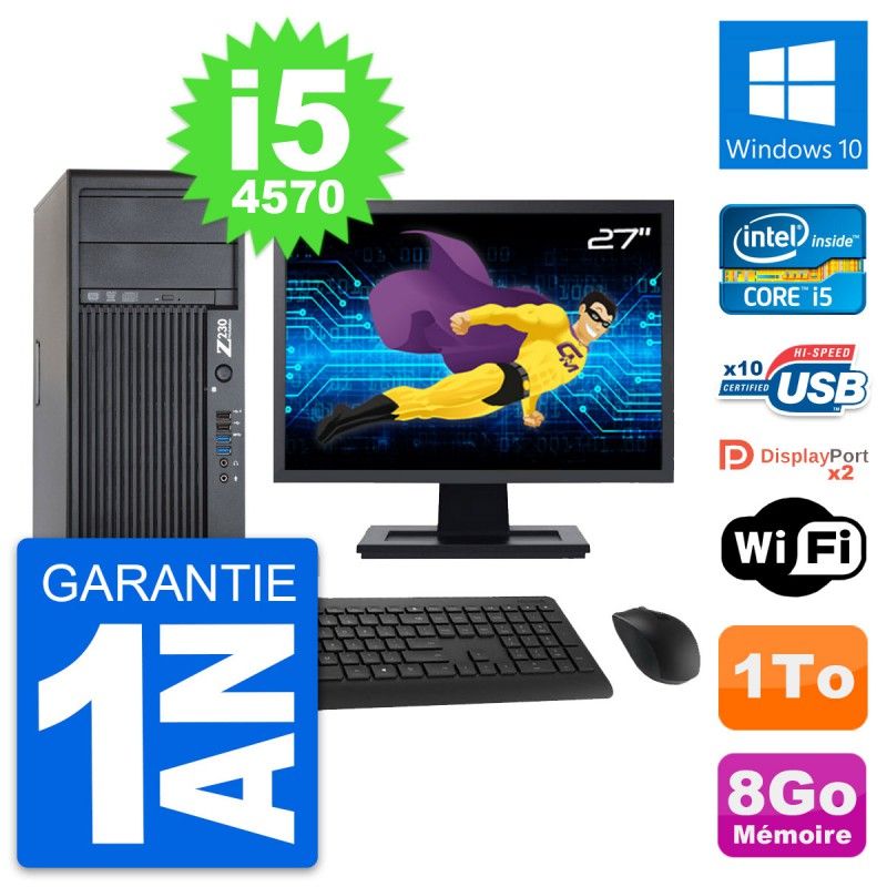 HP Z230 Desktop Computer - 27" Screen, Intel Core i5-4570, 8GB RAM, 1TB Hard Drive, Windows 10, WiFi
