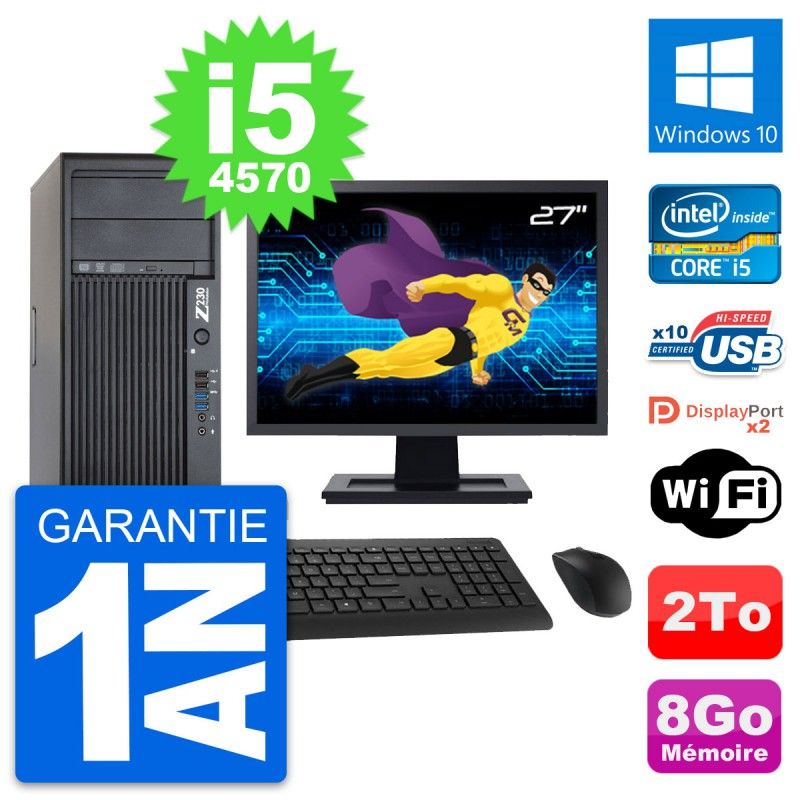HP Z230 WorkStation Computer - 27" Screen, Intel Core i5-4570, 8GB RAM, 2TB Hard Drive, Windows 10, WiFi
