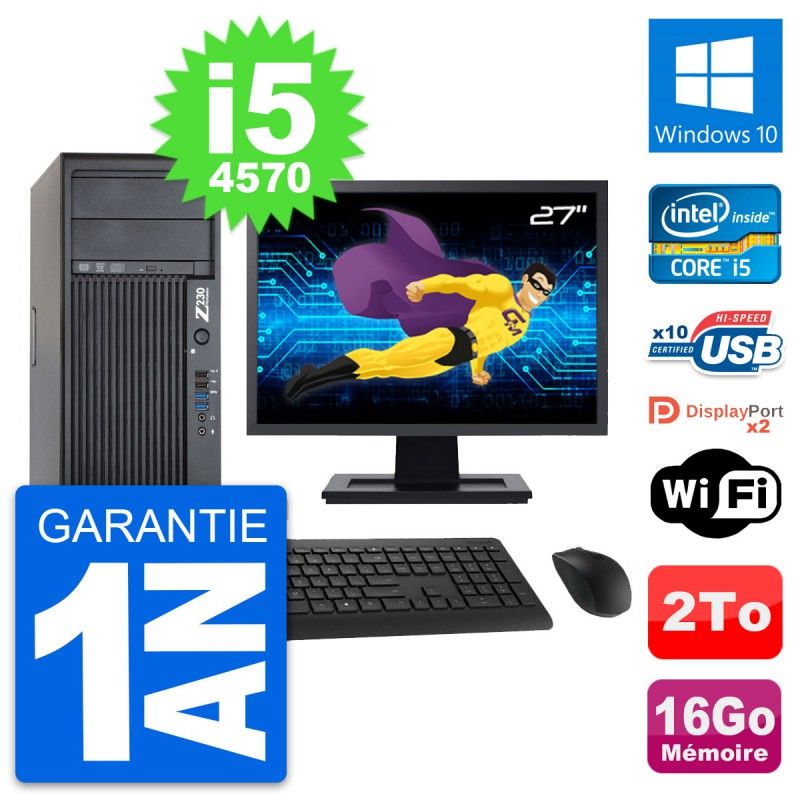 HP Z230 Workstation Computer - 27" Screen, Intel Core i5, 16GB RAM, 2TB HDD, Windows 10