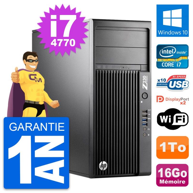HP Z230 WorkStation - Intel Core i7-4770, 16GB RAM, 1TB HDD, Windows 10, WiFi