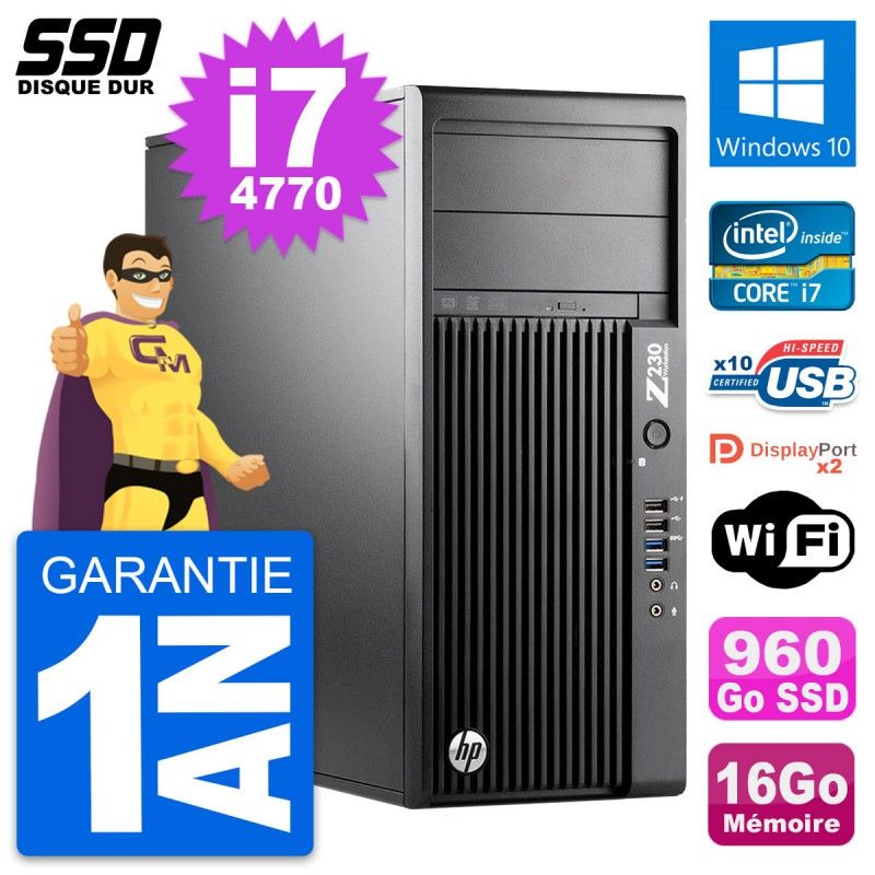 HP WorkStation Z230 - Intel Core i7-4770, 16GB RAM, 960GB SSD, Windows 10, WiFi