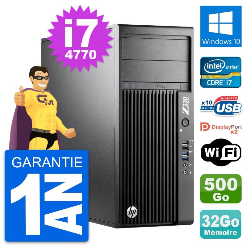 HP Z230 Workstation PC - Intel Core i7-4770, 32GB RAM, 500GB HDD, Windows 10, WiFi