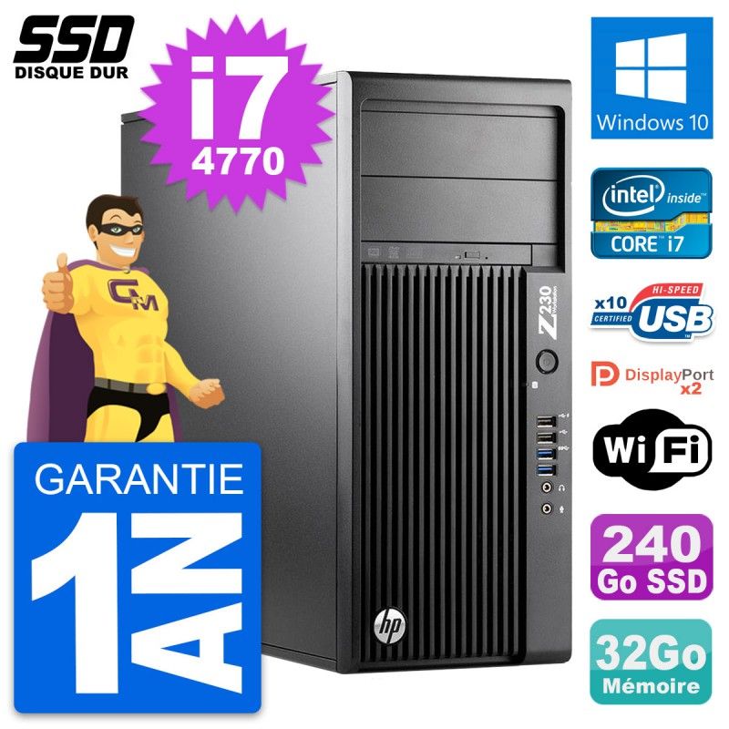 HP WorkStation Z230 Core i7-4770 32GB RAM 240GB SSD Windows 10 WiFi