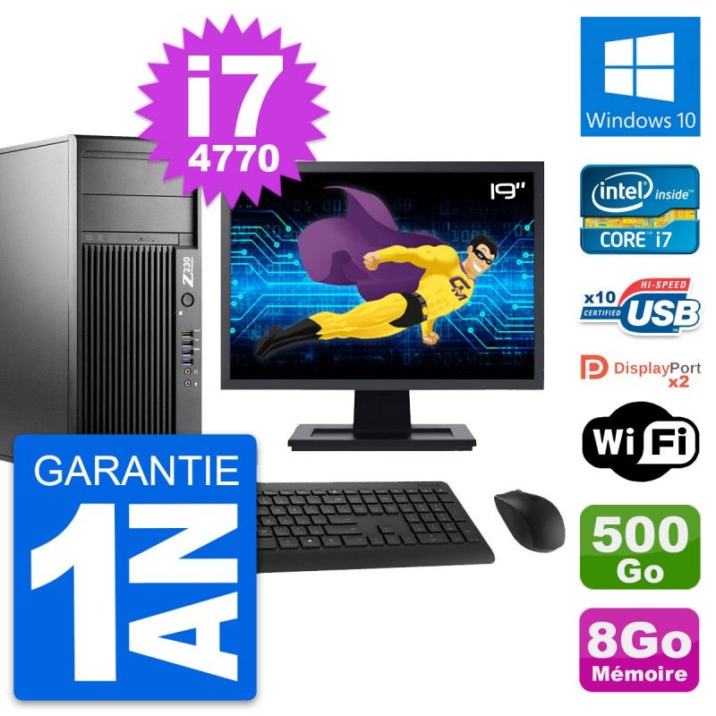 HP Z230 Workstation Computer - 19" Screen, Intel i7-4770, 8GB RAM, 500GB HDD, Windows 10, WiFi