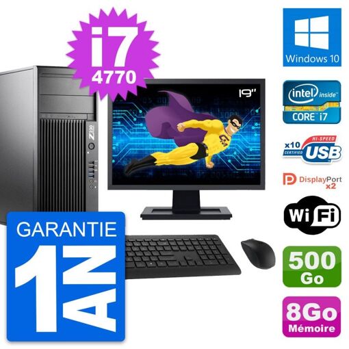 Computadora de trabajo HP Z230 - Pantalla de 19'', Procesador Intel i7-4770, 8 GB de RAM, Disco duro de 500 GB, Windows 10, WiFi