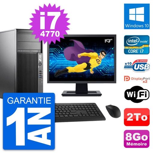 Computadora de trabajo HP Z230 - Pantalla de 19", Intel Core i7-4770, 8 GB de RAM, Disco duro de 2 TB, Windows 10, WiFi