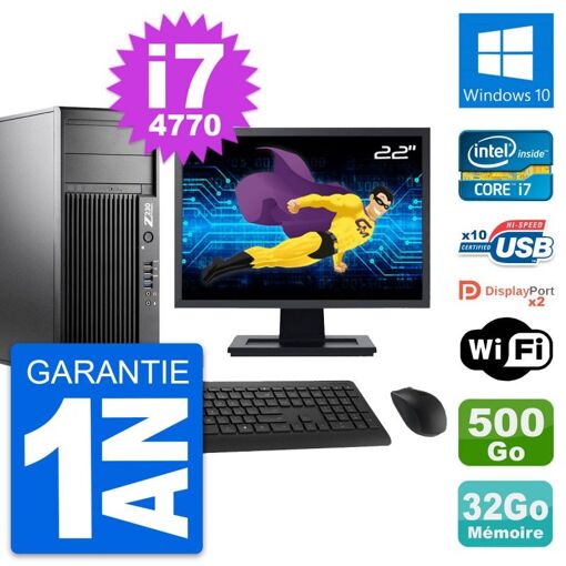PC de trabajo HP Z230 - Pantalla de 22', Intel i7-4770, 32GB de RAM, 500GB HDD, Windows 10
