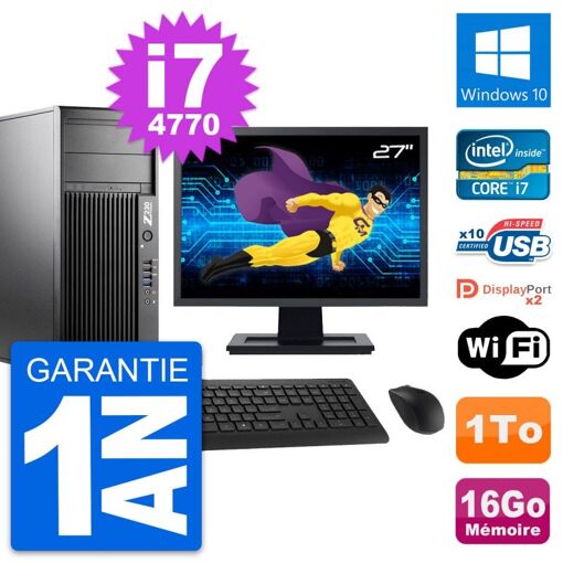 PC de trabajo HP Z230 - Pantalla de 27', Intel Core i7-4770, 16 GB RAM, 1 TB HDD, Windows 10