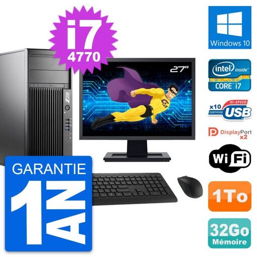 PC de trabajo HP Z230 - Pantalla de 27'', Procesador Intel Core i7-4770, 32 GB de RAM, 1 TB HDD, Windows 10
