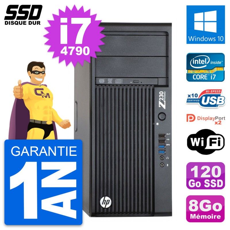 HP WorkStation Z230 - Intel Core i7-4790, 8GB RAM, 120GB SSD, Windows 10, WiFi