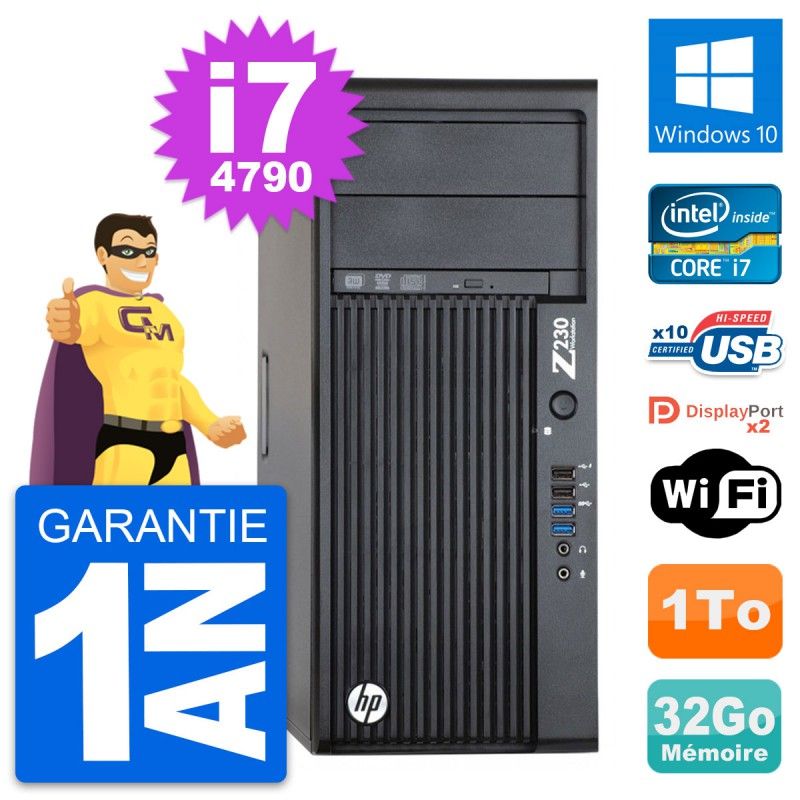 HP Z230 Workstation - Intel Core i7-4790, 32GB RAM, 1TB HDD, Windows 10, WiFi