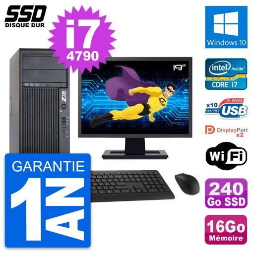PC de sobremesa HP Z230 - Pantalla de 19'', Intel Core i7-4790, 16GB RAM, SSD de 240GB, Windows 10, WiFi