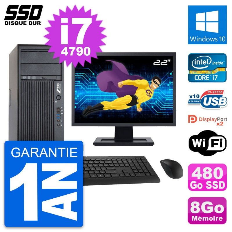 HP Z230 Workstation PC - 22-inch Display, Intel Core i7, 8GB RAM, 480GB SSD
