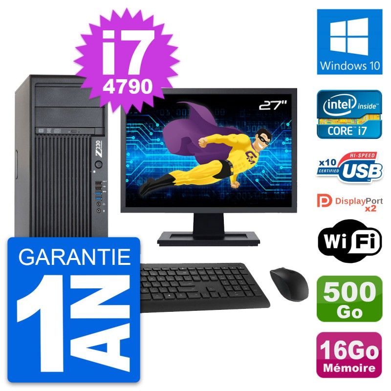 HP Z230 Workstation Computer - 27inch Screen, Intel i7-4790, 16GB RAM, 500GB HDD, Windows 10