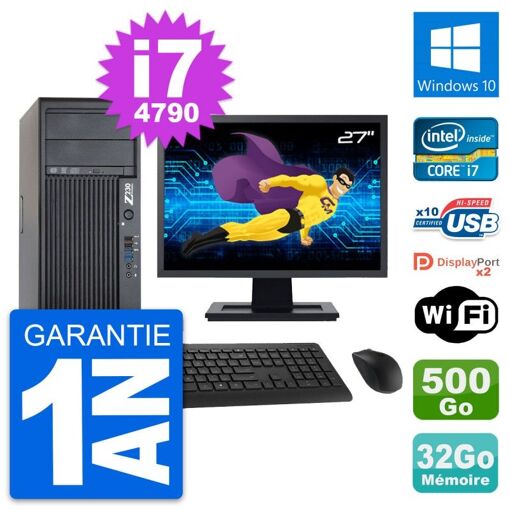 Computadora de trabajo HP Z230 - Pantalla de 27'', Intel i7-4790, 32GB de RAM, Disco duro de 500GB, Windows 10, WiFi