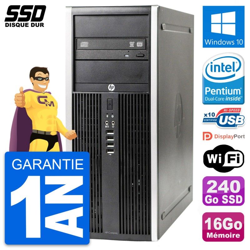 Ordinateur de bureau HP Compaq Elite 8300 - Processeur Intel Dual-Core G630, 16 Go de RAM, 240 Go SSD, Windows 10, WiFi