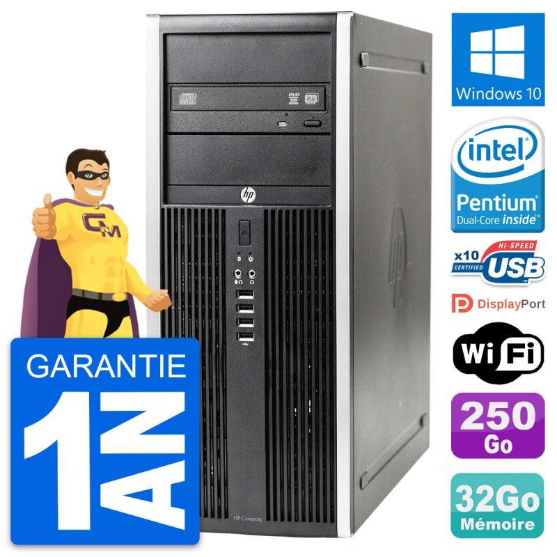 Ordinateur de bureau HP Compaq Elite 8300 - Processeur Intel Pentium Dual-Core G630, 32 Go de RAM, 250 Go SSD, Windows 10, Wi-Fi