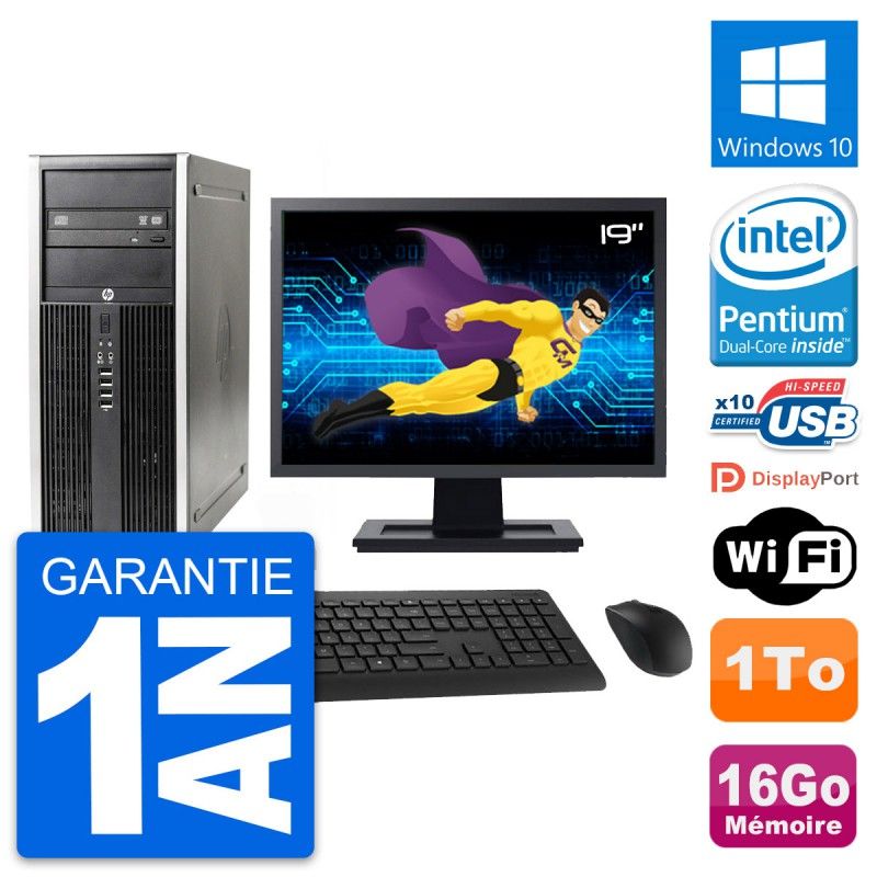 HP Elite 8300 Desktop PC - 19" Screen, Intel G630, 16GB RAM, 1TB HDD, Windows 10, WiFi