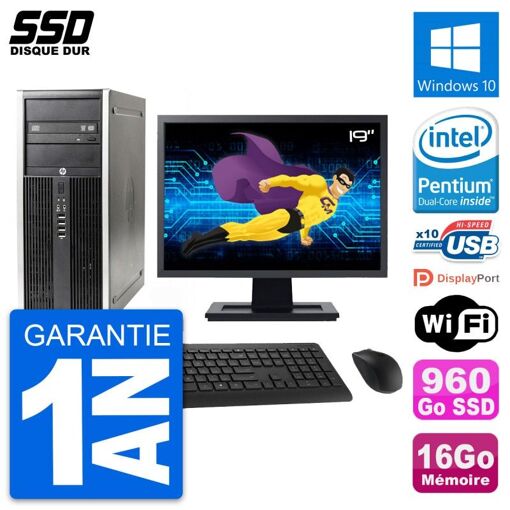 HP Elite 8300 Desktop PC - 19" Screen, Intel G630, 16GB RAM, 960GB SSD, Windows 10, Wifi